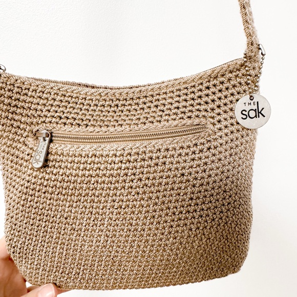 The Sak Crochet Shoulder Sling Bag‎ Y2K Textile Everyday Handbag Medium Brown - Picture 3 of 12